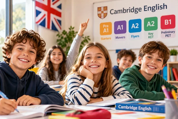 Classe felice con Cambridge English Classe bambini elementari e medie